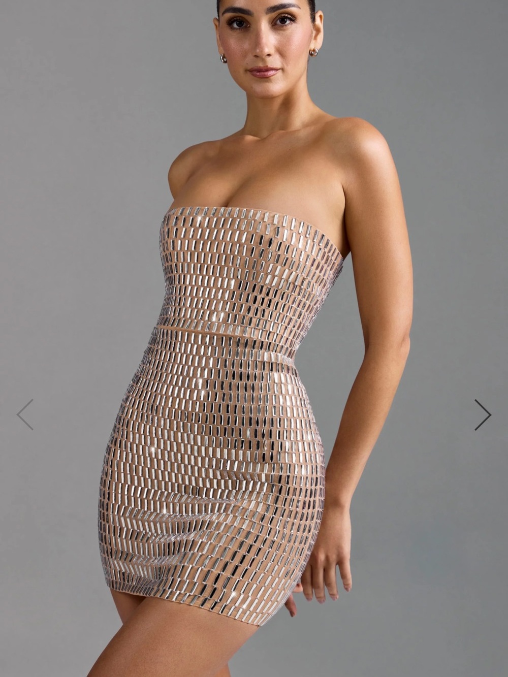 Oh Polly Nude Embellished Mini Dress “Aurora”